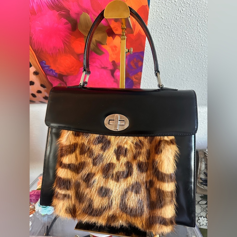Dolce & Gabbana Vanda Leopard Print Fur Twist Lock Two Way